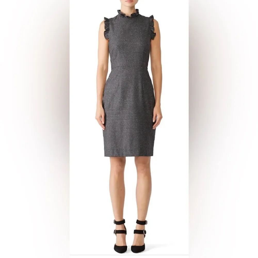 Rebecca Taylor Grey Ruffle Wool Silk Dress Size 2
